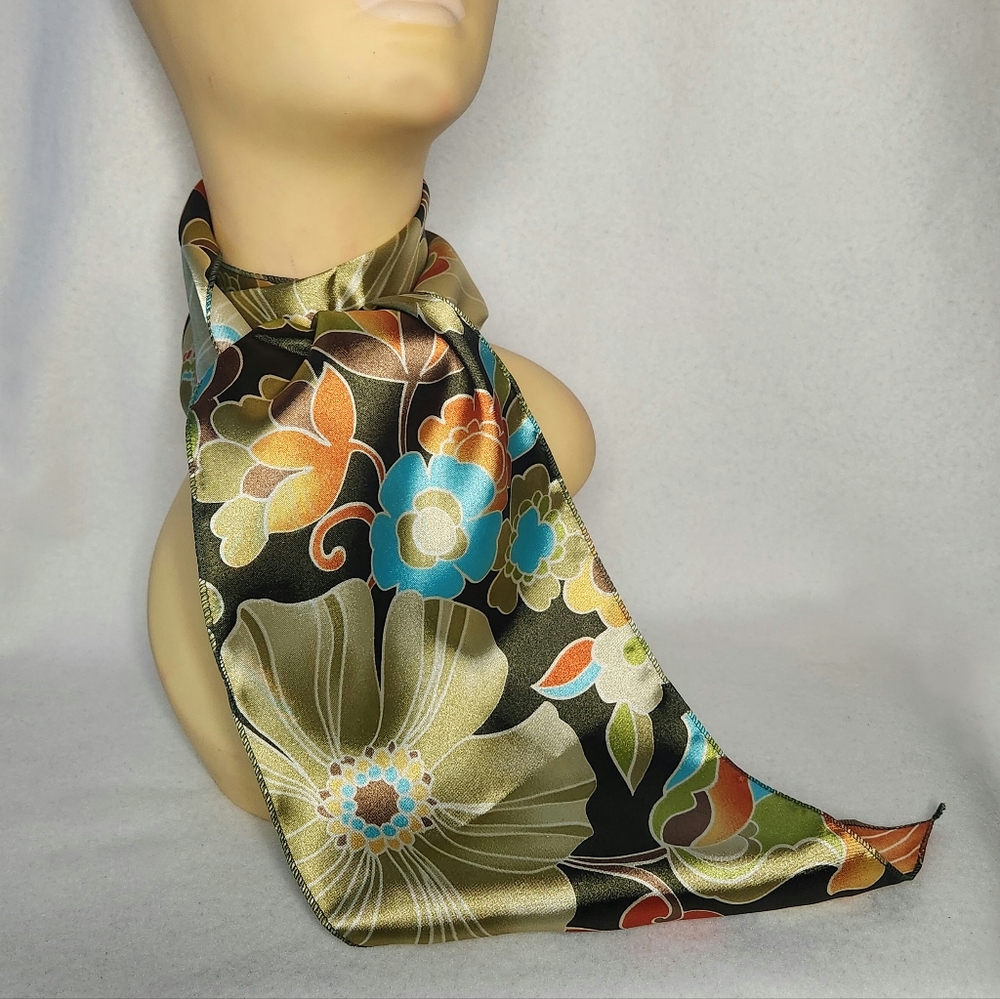 Space Age Inc. A  Beautiful Multi-Sized Floral Print Satin Scarf/Belt